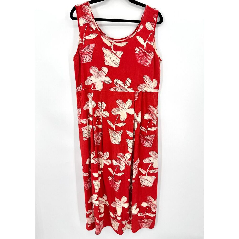 JAMS WORLD Red Floral Sleeveless Lightweight Midi Sheath Dress Size L Large